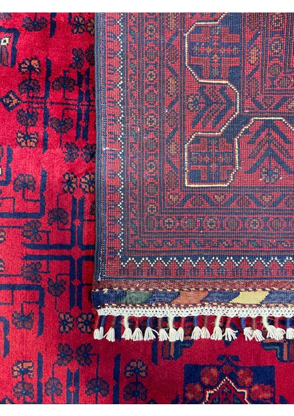 El Dokuma Afgan Halı Yıldız Desenli Bordo Renk 3 Metre Kare