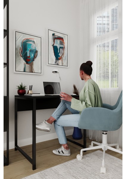 Selin Metal Ayaklı Çalışma Masası – Siyah Suntalam, Siyah Metal Ayak, Modern Ofis & Ev Masası fiyatları