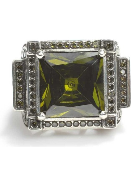 925 Ayar Gümüş Kare Peridot Taşlı Erkek Yüzük modelleri