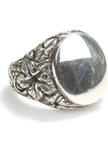 925 Ayar Gümüş Oval Kaşlı Işleme Kollu Erkek Yüzük