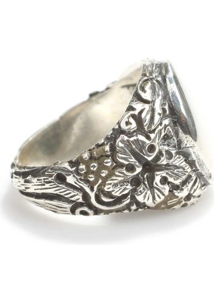 925 Ayar Gümüş Oval Kaşlı Işleme Kollu Erkek Yüzük fiyatları