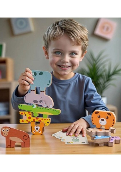 Hayvanlar Blok Çocuklar Için Öğretici ve Eğlenceli Blok Eğitici Hayvanlar Ahşap Oyun Seti