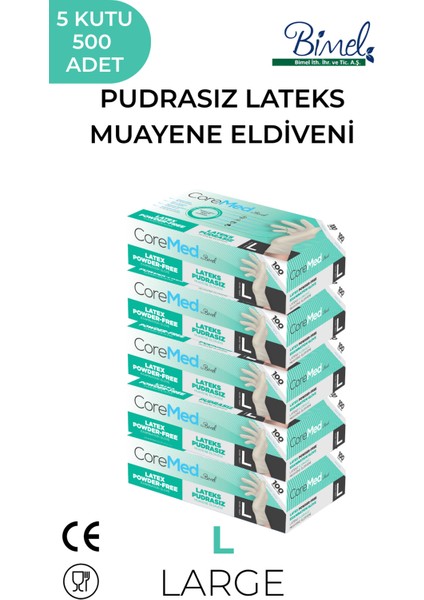 Lateks Pudrasız Muayene Eldiveni L-5 Paket 100'LÜ