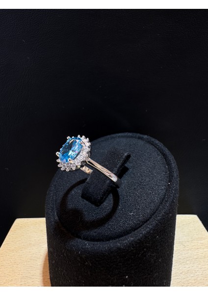 Ithal Mavi Oval Taşlı Kadın Gümüş Yüzük modelleri