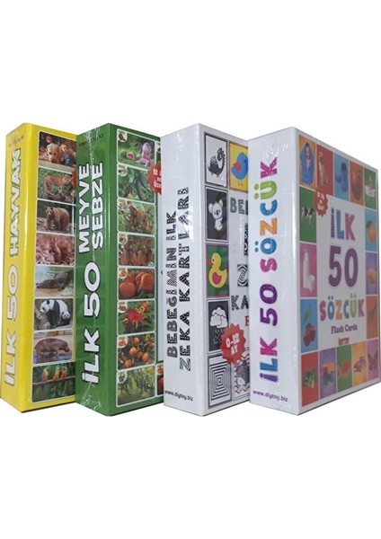 4'lü Eğitim Seti - Ilk 50 Sözcük, Meyveler, Hayvanlar ve Bebeğimin Zeka Kartları Eğitici Oyun Kart fiyatları