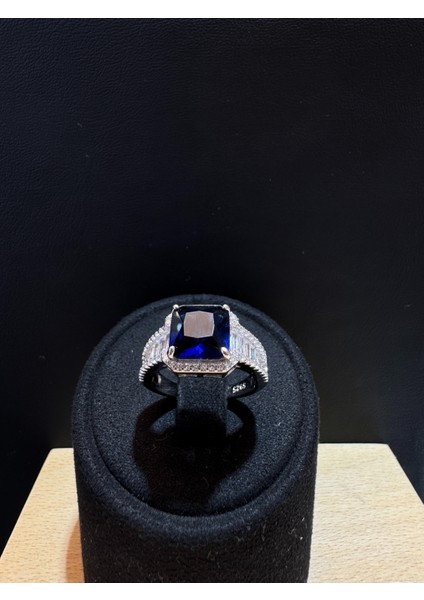 Ithal Safir Renk Baget Kadın Gümüş Yüzük