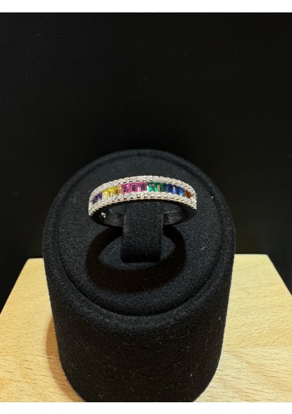 Ithal Rainbow(Mix) Baget Taşlı Kadın Gümüş Yüzük