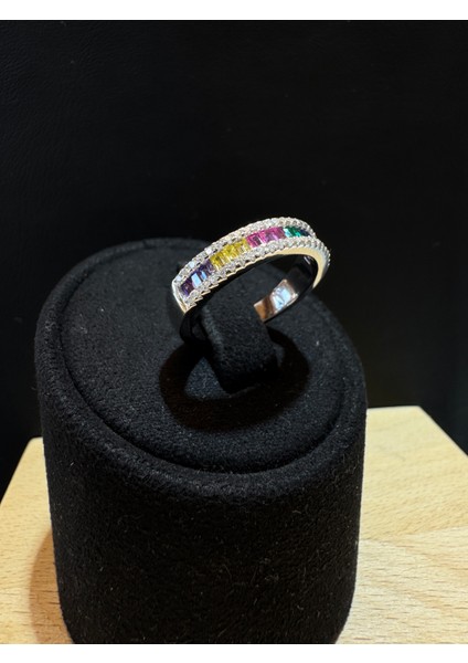 Ithal Rainbow(Mix) Baget Taşlı Kadın Gümüş Yüzük fiyatları