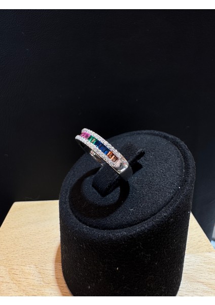 Ithal Rainbow(Mix) Baget Taşlı Kadın Gümüş Yüzük modelleri