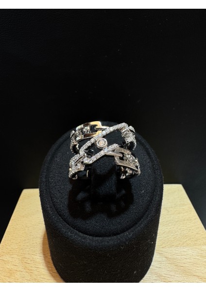 Ithal Büyük Iki Sıra Mess Kadın Gümüş Yüzük