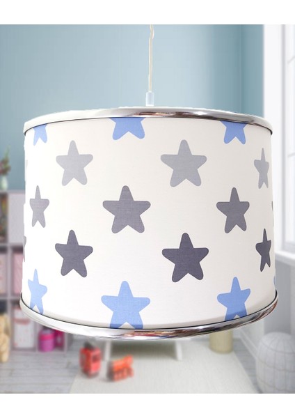 Mavi Yıldızlı 2.li Set M-817 Kumaş Kaplama Genç ve Çocuk Odası Avize ve Abajur Takımı fiyatları
