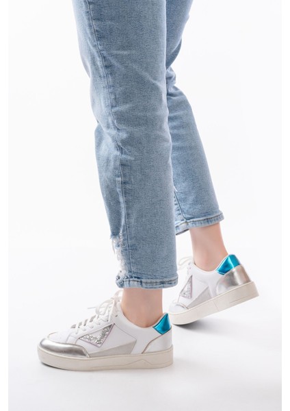Zrin-01 Premium Beyaz Garni Bağcıklı Kadın Sneaker