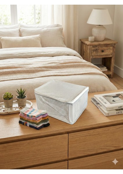 Gri Çizgili Çorap Hurcu | Çok Amaçlı Dolap Içi ve Çekmece Içi Düzenleyici 29X24X17 cm