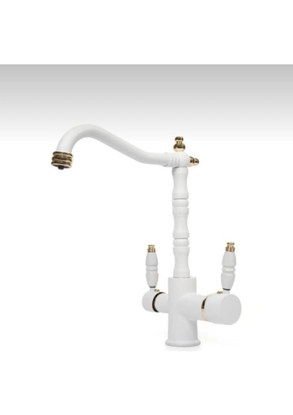 Beyaz Gold Rustik Arıtmalı Mutfak Bataryası