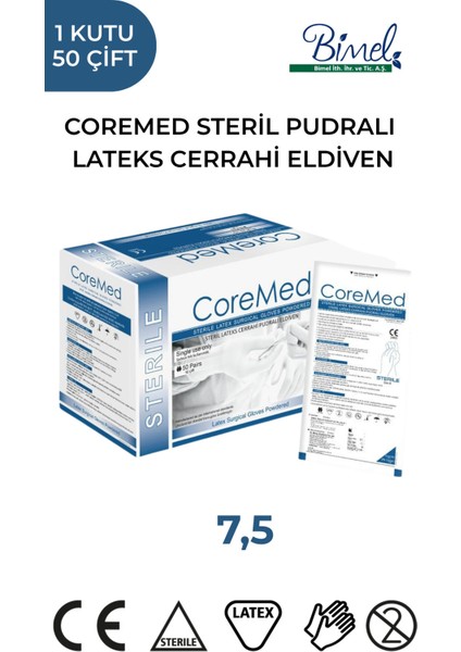 Steril Cerrahi Lateks Pudralı Eldiven 7,5 Beden 50 Çift