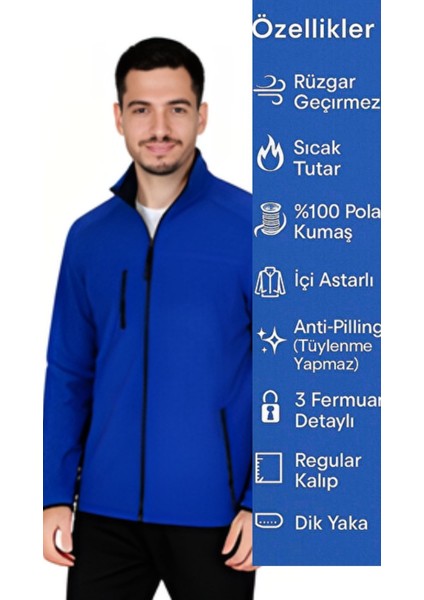 Üç Cepli Tüylenmeyen Anti-Pilling Tam Fermuarlı Unisex Polar