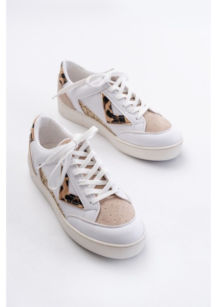 Zrin-01 Premium Beyaz Leopar Desenli Bağcıklı Kadın Sneaker modelleri
