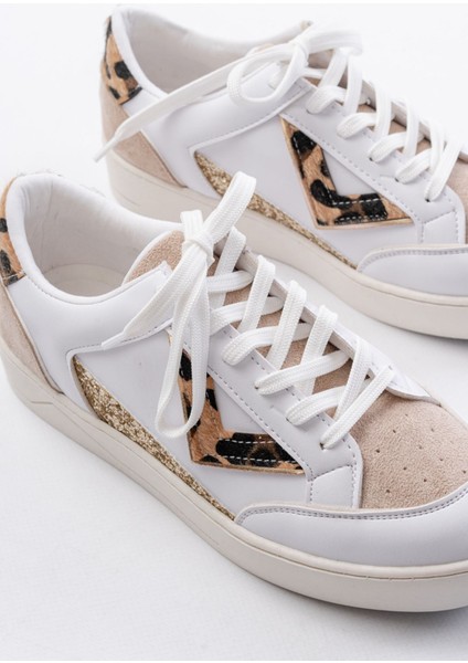 Zrin-01 Premium Beyaz Leopar Desenli Bağcıklı Kadın Sneaker fırsatları