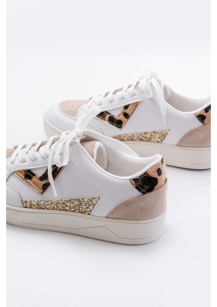 Zrin-01 Premium Beyaz Leopar Desenli Bağcıklı Kadın Sneaker indirimleri