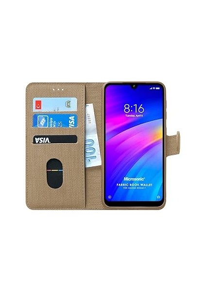 Microsonic 7 Için Kılıf Fabric Book Wallet [redmi 7 ile Uyumlu Kılıf - Gold]