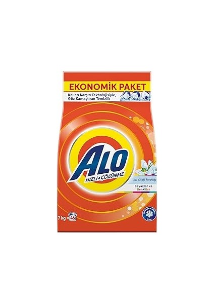 Alo 7 kg Kar Çiçeği Ferahlğı Beyazlar ve Renkliler Hızlı Çözülme Toz Deterjan
