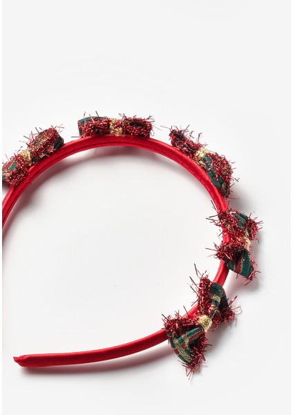 Kırmızı Ekoseli Küçük Fiyonk Detaylı Kız Çocuk Yılbaşı Taç fiyatları