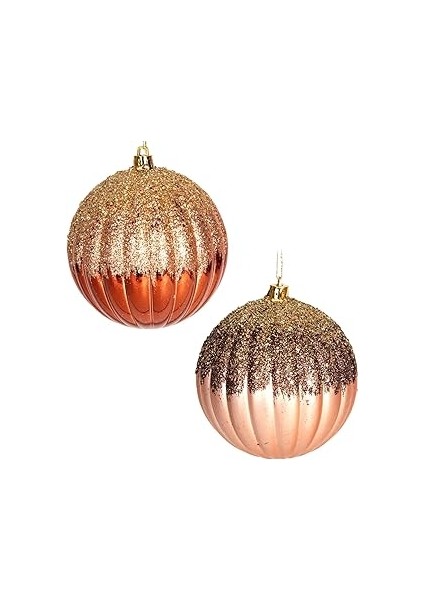 Herdekora Yılbaşı Topu Simli 2'li Paket Gold-Bronz 10 Cm.
