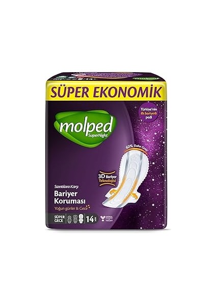 Molped Supernight Hijyenik Ped Super Gece Süper Ekonomik 14 Adet