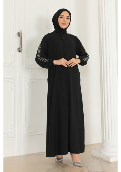 Günlük Siyah Taş Detaylı Ferace indirimleri