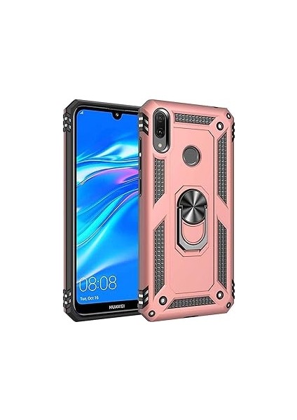 Microsonic Y7 2019 Için Kılıf Military Ring Holder Rose [y7 2019 ile Uyumlu Kılıf - Ros