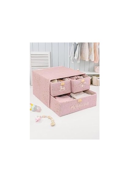 Mayaglory Anne Bebek 3'lü Çekmece Düzenleyici, Bebek Odası Düzenleyici, Pembe Renk