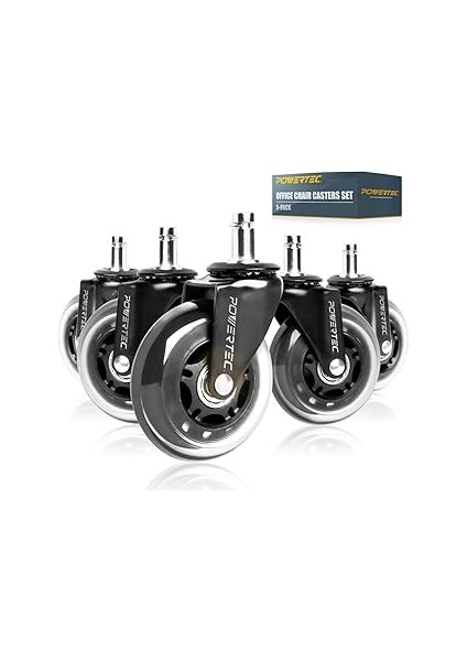 Powertec 17101 Ofis Koltuğu Tekerleri Tekerleri 5'li Set | 7,62 cm (7,62 Cm) Sert Ahşap Zeminler Iç