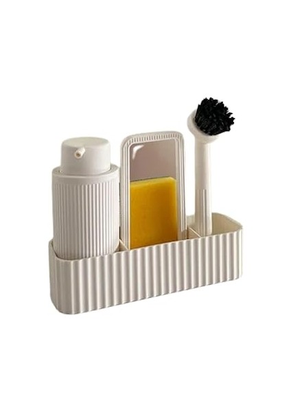 Mutfak Düzenleyici Set, Sıvı Sabunluk, Fırçalık, Süngerlik ve Bez Askılık, (Beyaz)