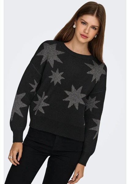 Kadın Onlrosıe Yıldız Desenli Bisiklet Yaka Örme Kazak 15328250 Siyah fiyatları