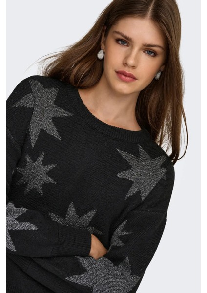 Kadın Onlrosıe Yıldız Desenli Bisiklet Yaka Örme Kazak 15328250 Siyah modelleri