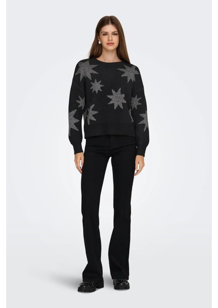 Kadın Onlrosıe Yıldız Desenli Bisiklet Yaka Örme Kazak 15328250 Siyah fırsatları