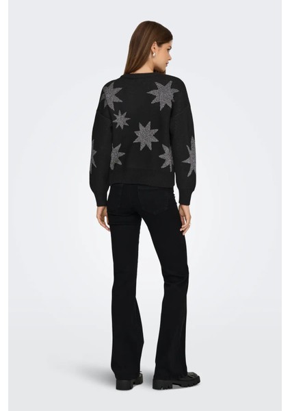 Kadın Onlrosıe Yıldız Desenli Bisiklet Yaka Örme Kazak 15328250 Siyah indirimleri