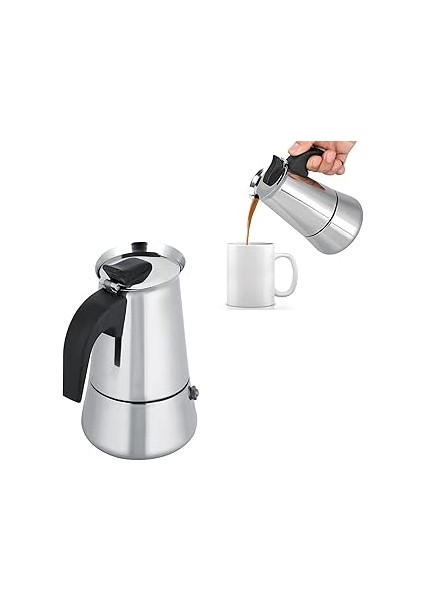 Mallart® Paslanmaz Çelik Espresso Moka Pot - Indüksiyon Uyumlu, Manuel Espresso Cezvesi, Ocak Üstü