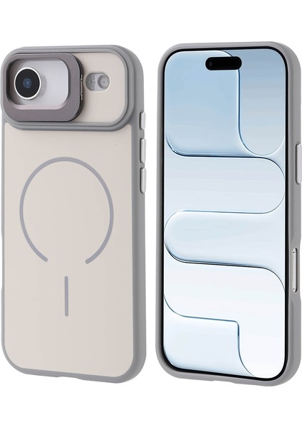 iPhone Uyumlu 17 Air Kılıf M-Safe Şarj Özellikli Kamera Standlı Zore Notron Kapak-Gri