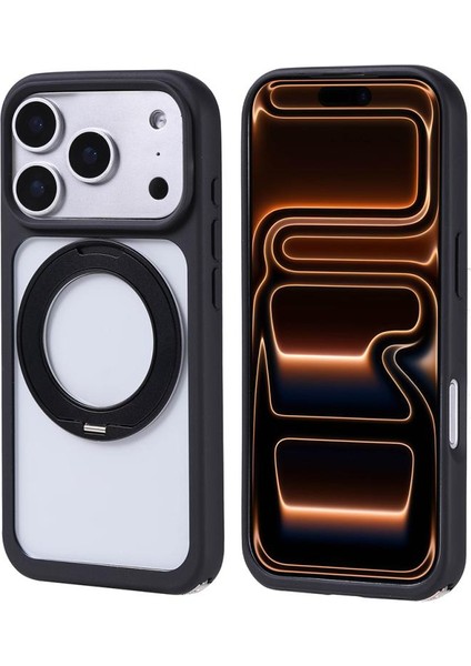 iPhone Uyumlu 17 Pro Kılıf M-Safe Şarj Özellikli Standlı Zore Piza Silikon Kapak-Siyah