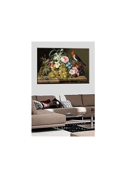 Talya Kanvas Tablo Çiçek Meyve Kardinal Kuşu.. Mutfak Için Ideal 50X35 NO-6256