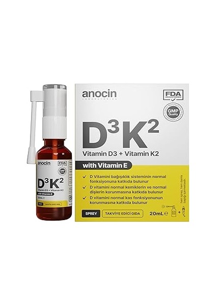Anocin Vitamin D3 K2 Vitamin E, 1000 Iu 2m Mcg Damla 20 ml D3 K2 Vitamin D3K2
