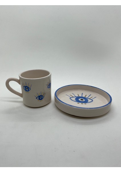 Nazar Göz Desenli Gold Işlemeli El Yapımı Seramik 2'li Türk Kahvesi Fincan Takımı modelleri