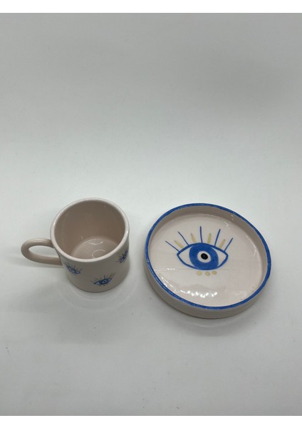 Nazar Göz Desenli Gold Işlemeli El Yapımı Seramik 2'li Türk Kahvesi Fincan Takımı fırsatları