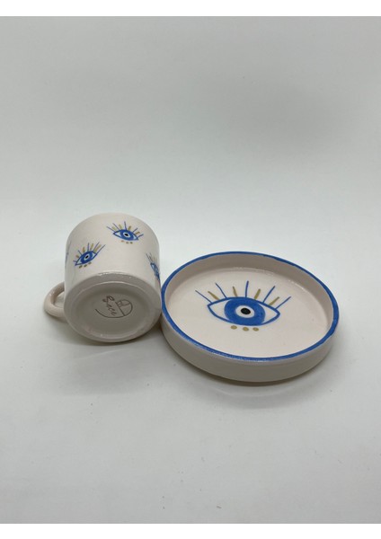 Nazar Göz Desenli Gold Işlemeli El Yapımı Seramik 2'li Türk Kahvesi Fincan Takımı indirimleri