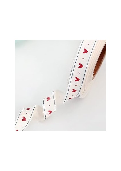 Bimotif Pamuk Şerit, Kalp, 1.5 cm 5 Metre