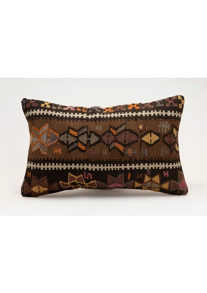 El Yapımı Kilimden Yapılmış Vintage Kırlent Kılıfı, Yün, 30X50 cm