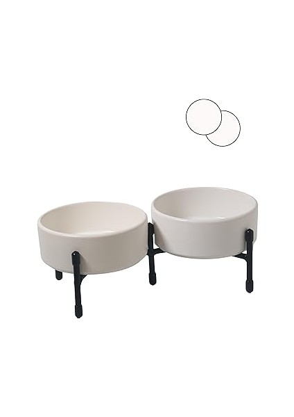 Yılmazel Metal Ayaklı Çift Taraflı Seramikten Evcil Hayvanlarınız Için Mama ve Su Kapları (Beyaz)