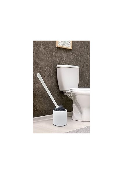 Ata Silikon Wc Tuvalet Banyo Fırçası Klozet Fırçası Beyaz-Gri Oval