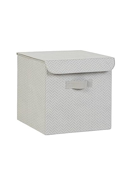 Ocean Textile Gri Balıksırtı Kapaklı Kutu 30 x 30 x 30 cm